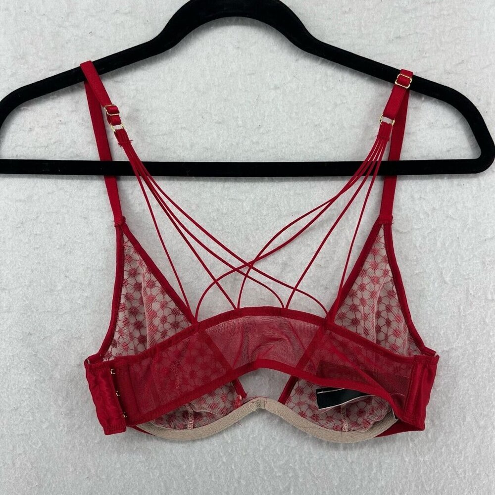Victoria’s Secret Bra Womens 34B Red Luxe Starburst Unlined Plunge Strappy Back - Picture 2 of 7